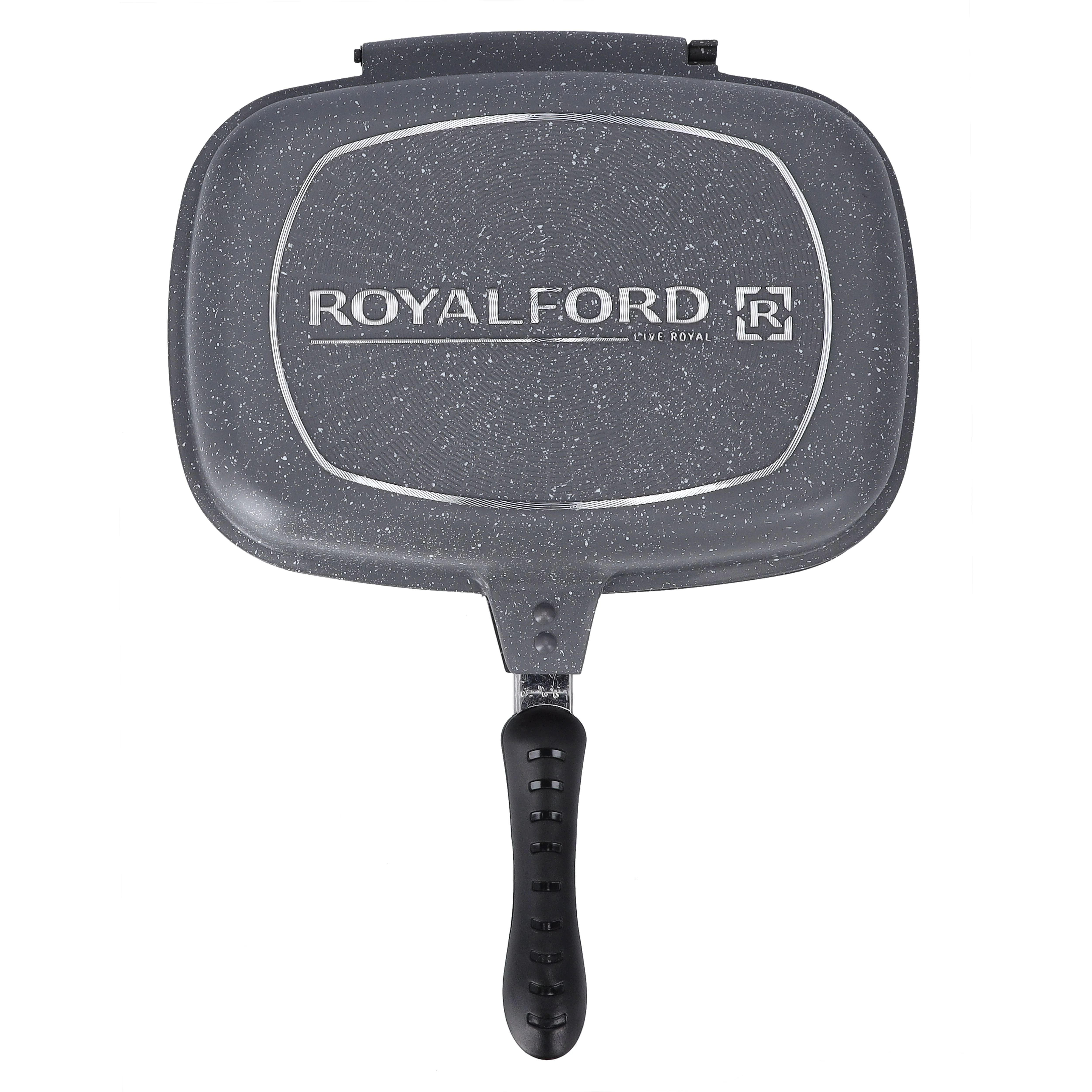 Royalford RF9999 Double Grill Pan 32cm | Smart Granite Series Die Cast Aluminium Non Stick Grill Pan | Durable Granite Coating | Magnet Lock Handles | Two Sided Cooking - Image 3