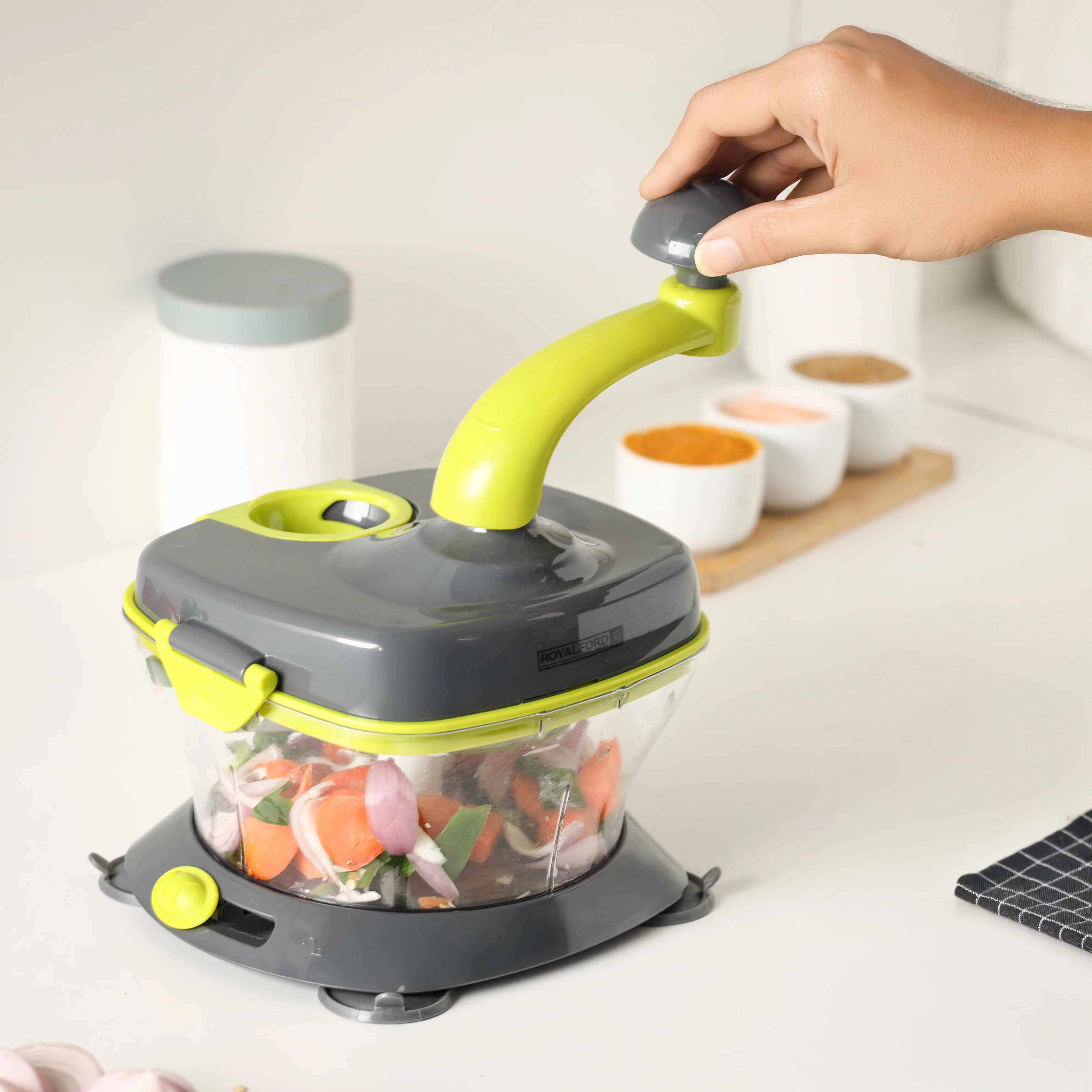 Royalford RFU9042 Master Chopper |  Multi-Purpose Manual Food Processor | Chopper, Beater & Spinner | Egg White Separator | Safety Lock | Easy Vegetable Chopping - Image 3