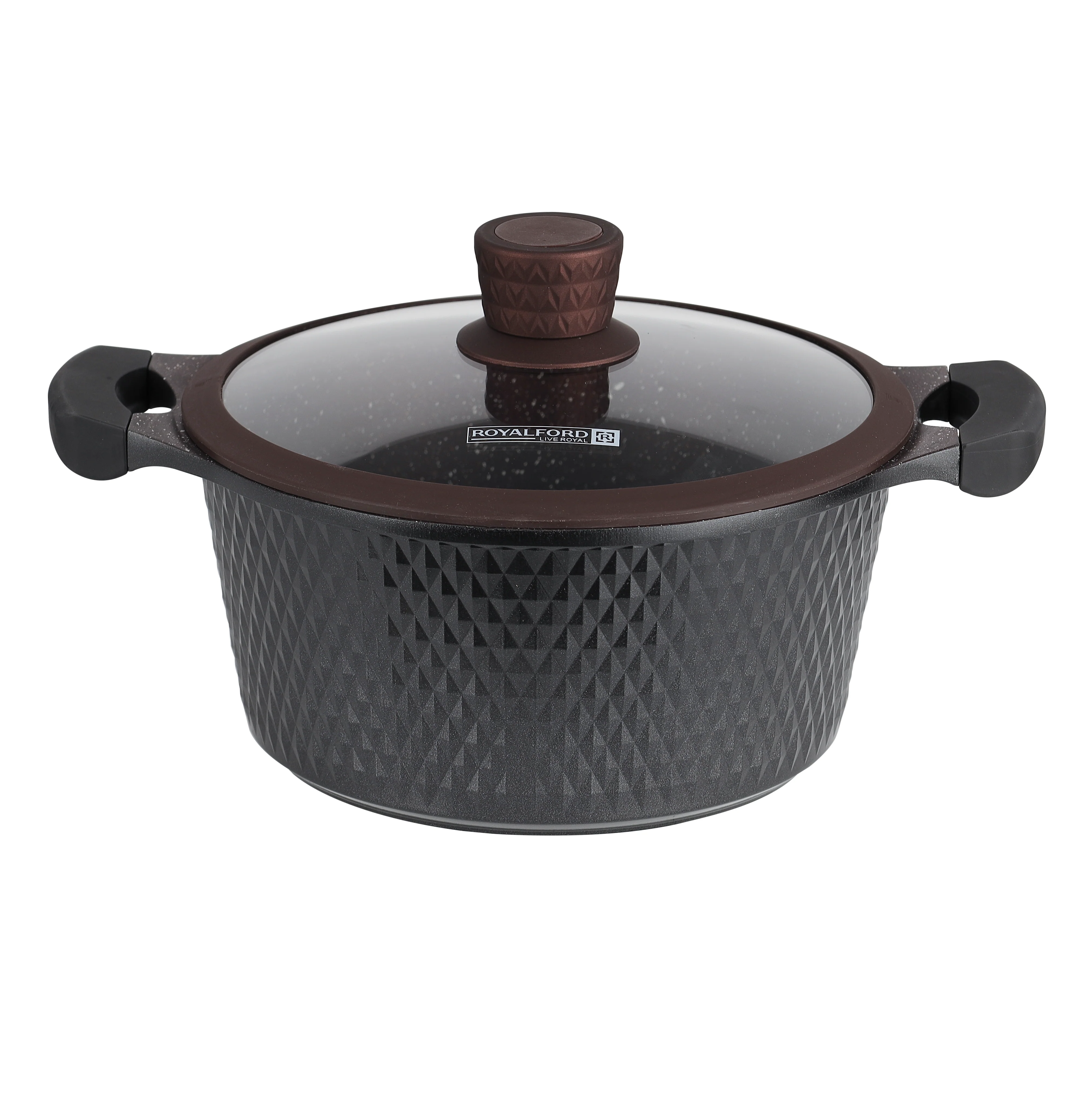 Royalford RoyalDiamond RF10336 Die-Cast Cookware Set 10 Pcs | Durable Granite Coated | Non-Stick Induction Compatible Cookware | Tempered Glass Lids & Nylon Utensils - Image 3