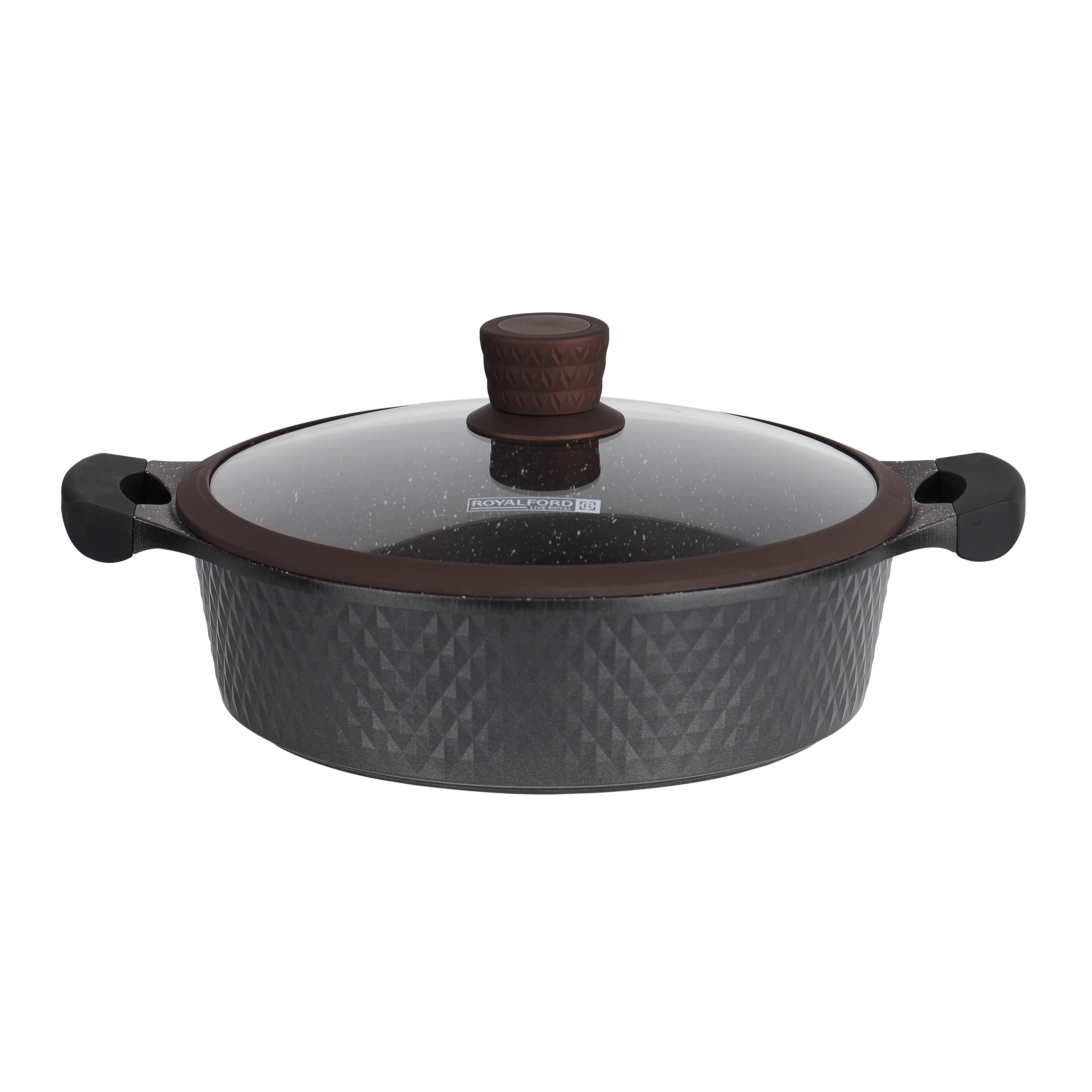 Royalford RoyalDiamond RF10336 Die-Cast Cookware Set 10 Pcs | Durable Granite Coated | Non-Stick Induction Compatible Cookware | Tempered Glass Lids & Nylon Utensils - Image 4