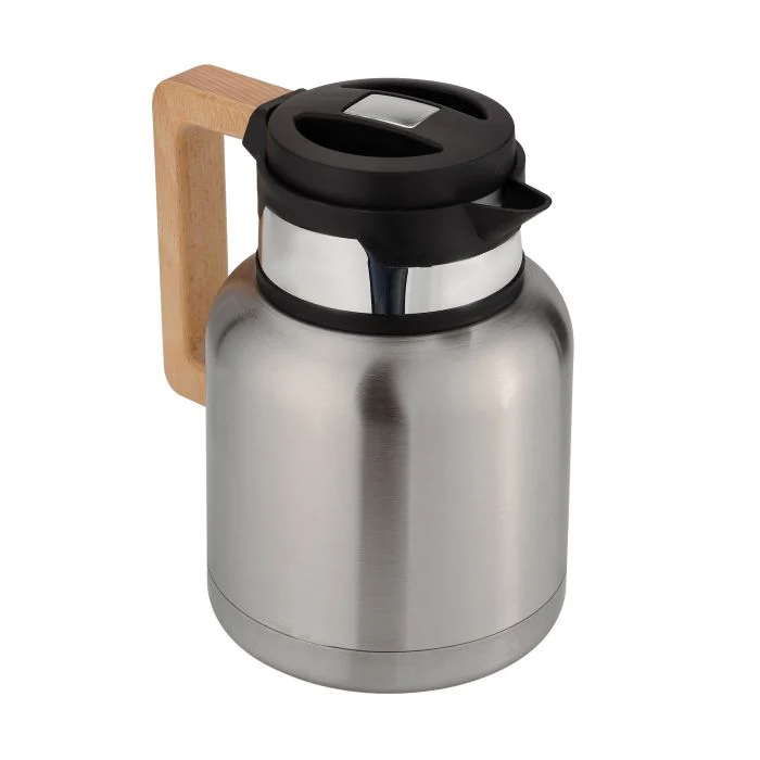 Royalford Stainless Steel Vacuum Jug with Wooden Handle, 1L, RF10169 | Thermal Insulated Airpot | Keep Drinks Hot & Cold up to Hours | Portable & Leak Proof Thermal Flask - Image 3