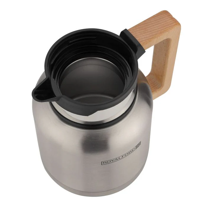 Royalford Stainless Steel Vacuum Jug with Wooden Handle, 1L, RF10169 | Thermal Insulated Airpot | Keep Drinks Hot & Cold up to Hours | Portable & Leak Proof Thermal Flask - Image 5
