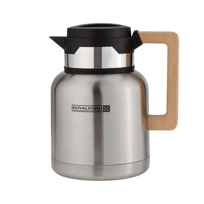 Royalford Stainless Steel Vacuum Jug with Wooden Handle, 1L, RF10169 | Thermal Insulated Airpot | Keep Drinks Hot & Cold up to Hours | Portable & Leak Proof Thermal Flask - Image 6