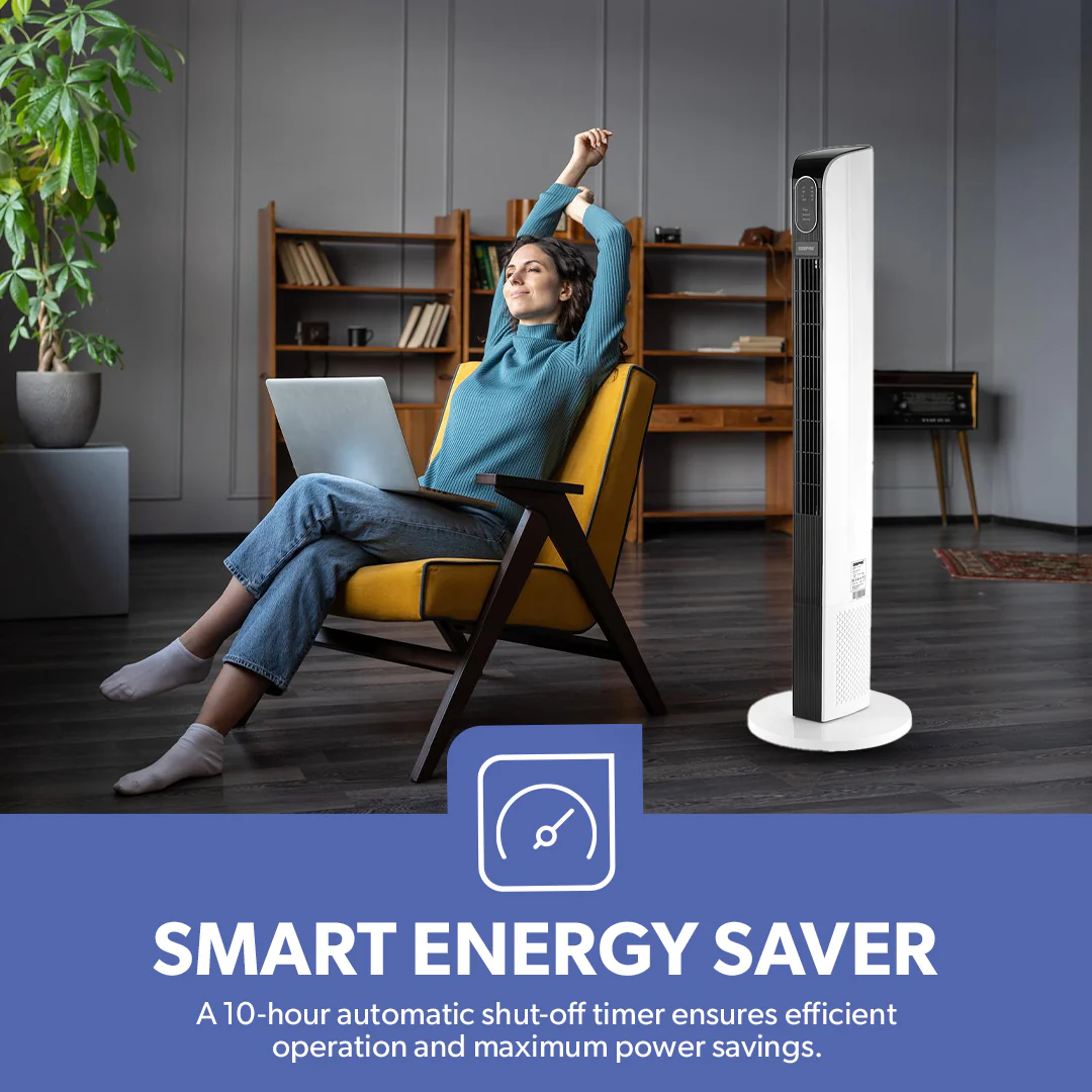Geepas GF21167 Digital Tower Fan | 3 Wind Modes & 3 Speed Settings | Remote Control | 10-Hour Timer | LED Display | Powerful Airflow |  Safe Operation| 2 Years Warranty - Image 6