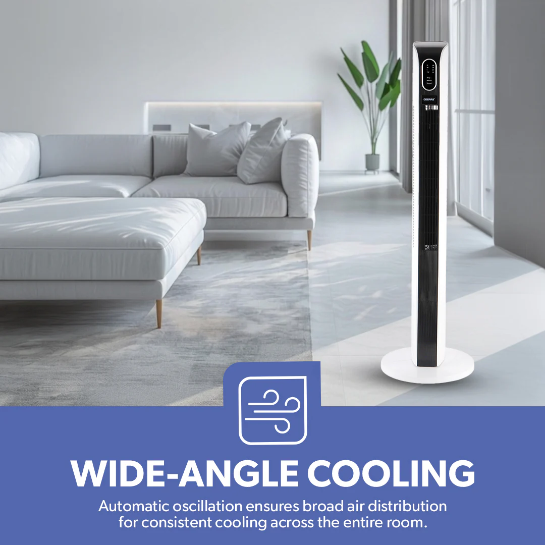 Geepas GF21167 Digital Tower Fan | 3 Wind Modes & 3 Speed Settings | Remote Control | 10-Hour Timer | LED Display | Powerful Airflow |  Safe Operation| 2 Years Warranty - Image 7